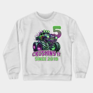 Monster Truck Birthday Tee 5th Birthday Boy Gift Awesome Since 2019 Tee Custom Monster Truck Tee Crewneck Sweatshirt